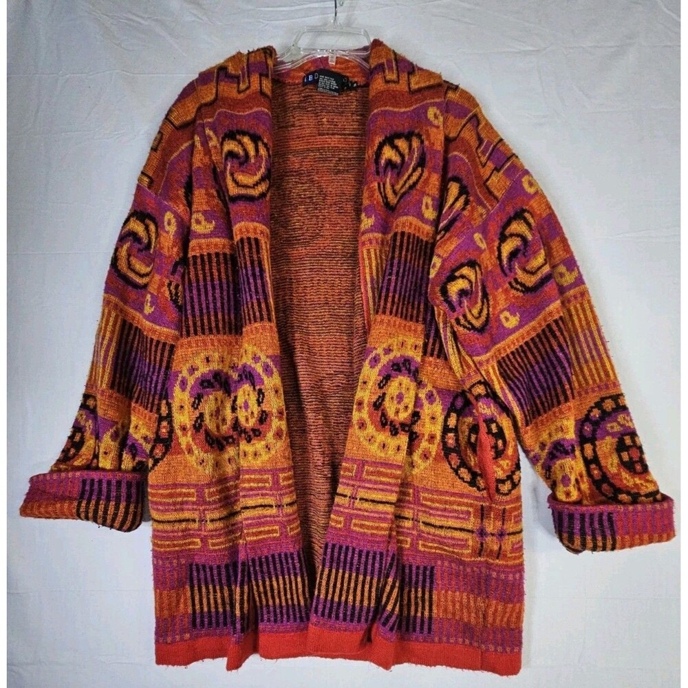 IB Diffusion Cardigan Women Small Orange Pink '91 Oversized Mohair Wool Western